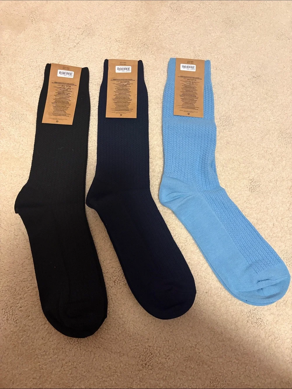 New with Tags J. Crew Men's Ribbed Dress Socks Black, Navy, Light Blue 3 Pairs